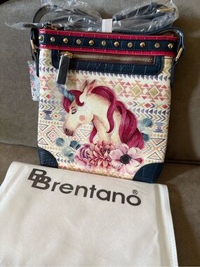 Brentano Pink Unicorn Crossbody Bag with Floral Print